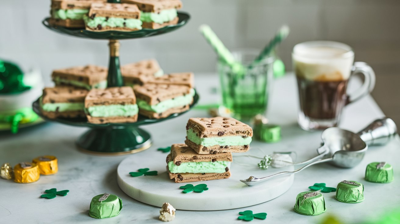 Mint Chocolate Chip Ice Cream Sandwiches – A Cool St. Patrick’s Day Treat! 🍀🍦✨